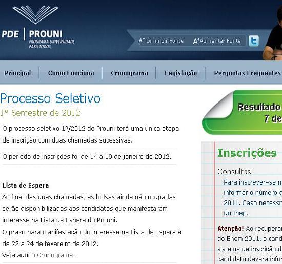 Site do ProUni – www.siteprouni.com.gov.br