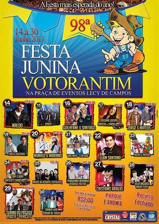 Festa Junina de Votorantim 2013: Datas, Programação