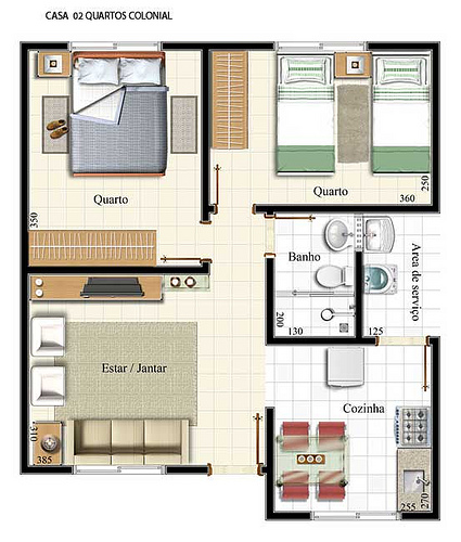 Plantas de Casas com 2 Quartos – Fotos e Modelos