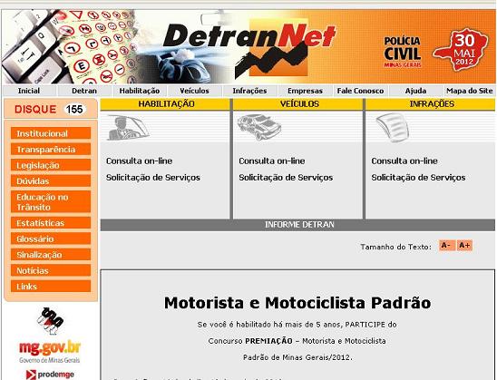 Site Detran MG – www.detrannet.mg.gov.br