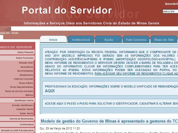 Site Portal do Servidor MG – www.portaldoservidor.mg.gov.br