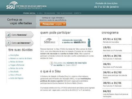 Site do Sisu 2012 – sisu.mec.gov.br